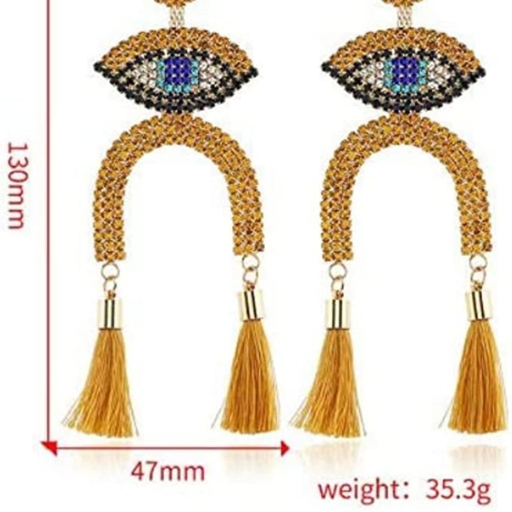 Evil Eye 🧿 Dangle Crystal Earrings - Picture 4 of 5